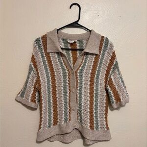 Love Riche Beige and Green Striped Cardigan
